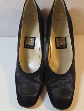 Nina Black Satin Square-Toe Heels